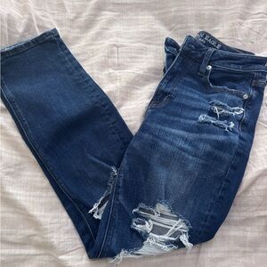 American Eagle Outfitters Women's Ripped Dark Blue Boyfriend Jeans